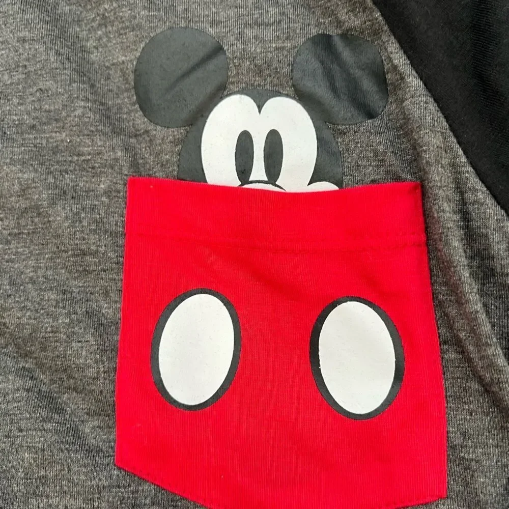 Disney Mickey Mouse Youth Gray Black Pocket T-Shirt Size 7/9 Medium NWT